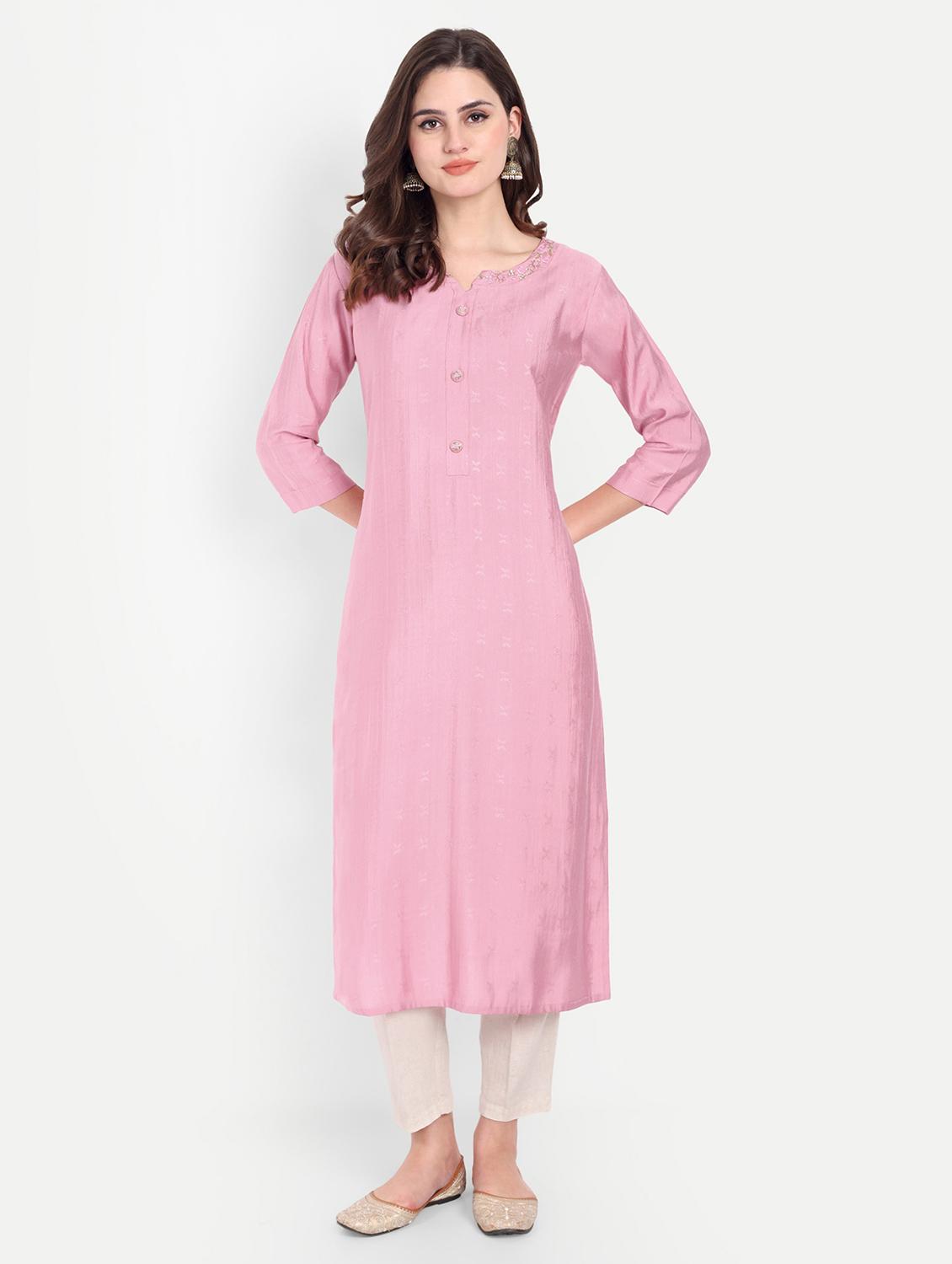 women three quarter sleeve straight kurta - 21963290 -  Zoom Image - 0