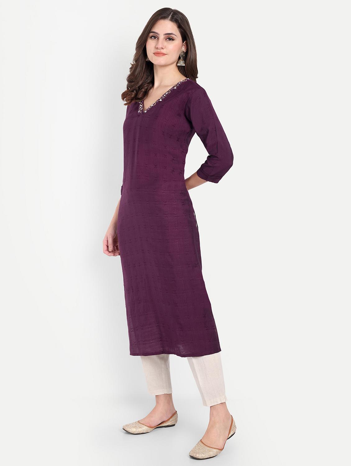 women three quarter sleeve straight kurta - 21963291 - Standard Image - 3