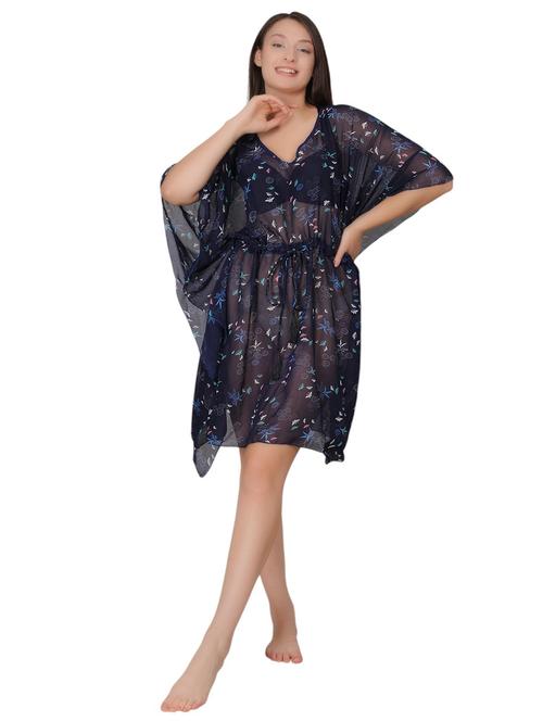women navy blue printed sheer kaftan dress - 21963299 -  Standard Image - 0