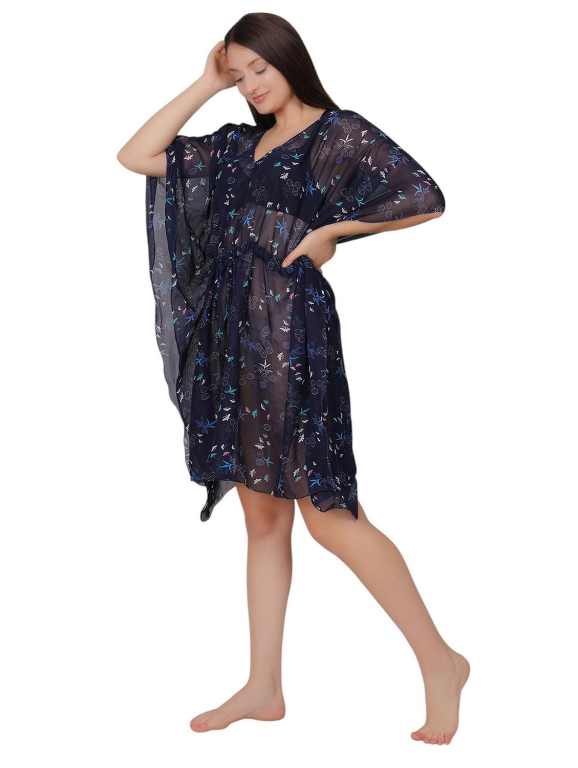 women navy blue printed sheer kaftan dress - 21963299 - Standard Image - 3