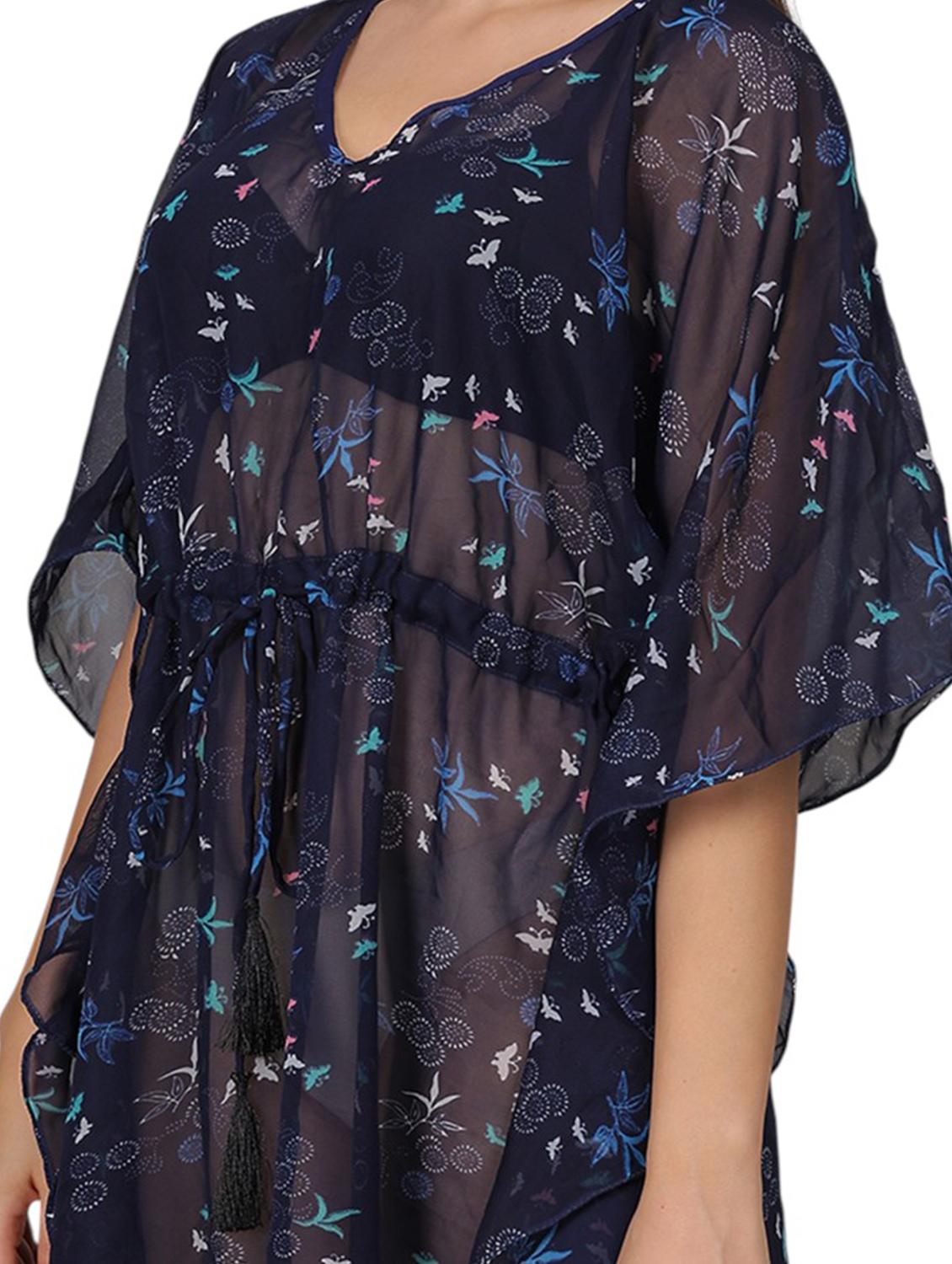 women navy blue printed sheer kaftan dress - 21963299 - Standard Image - 5