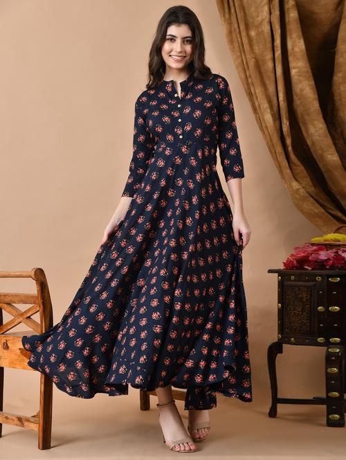 women three quarter sleeve anarkali ethnic dress - 21963322 - Standard Image - 0
