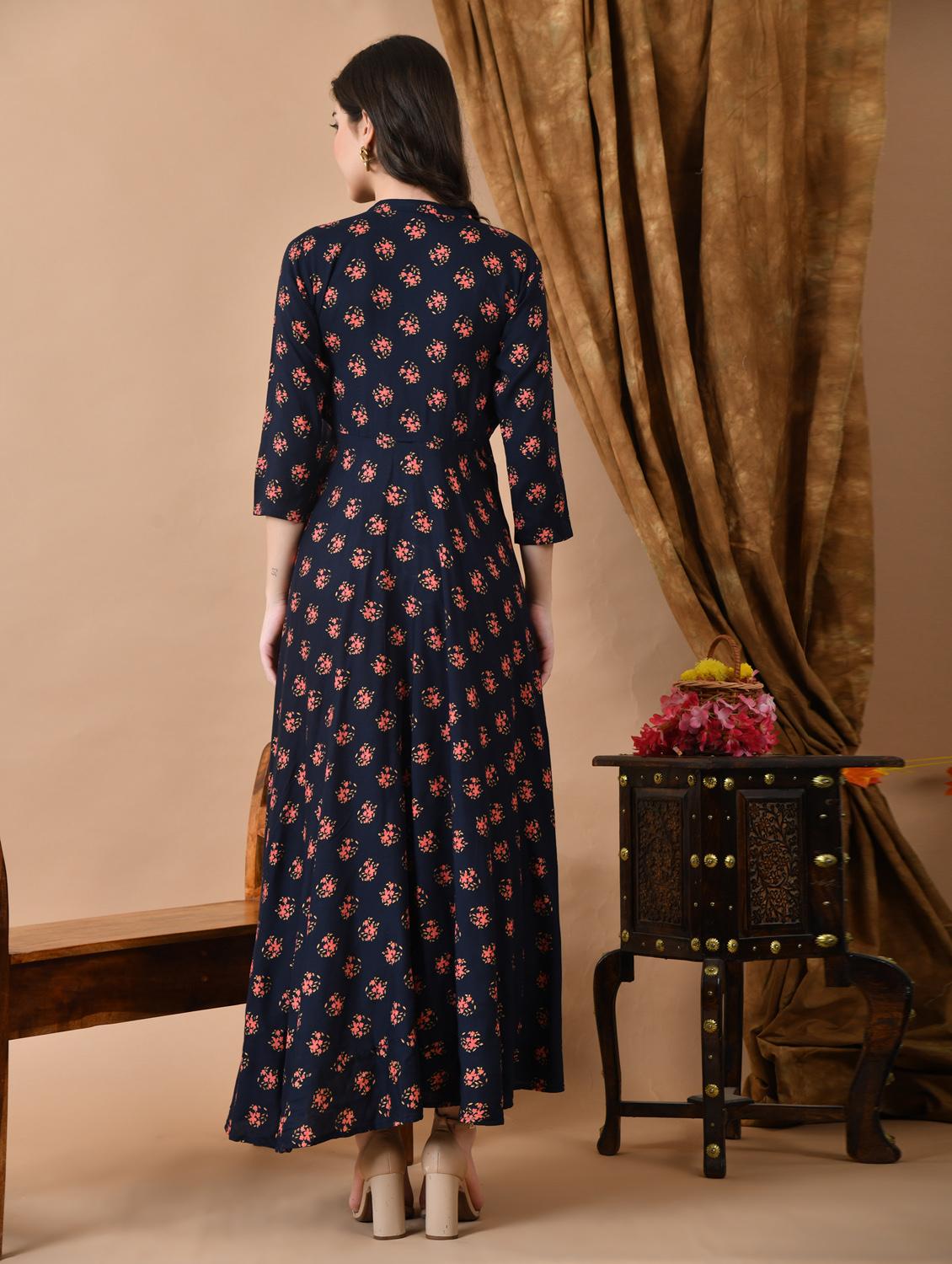 women three quarter sleeve anarkali ethnic dress - 21963322 - Standard Image - 3
