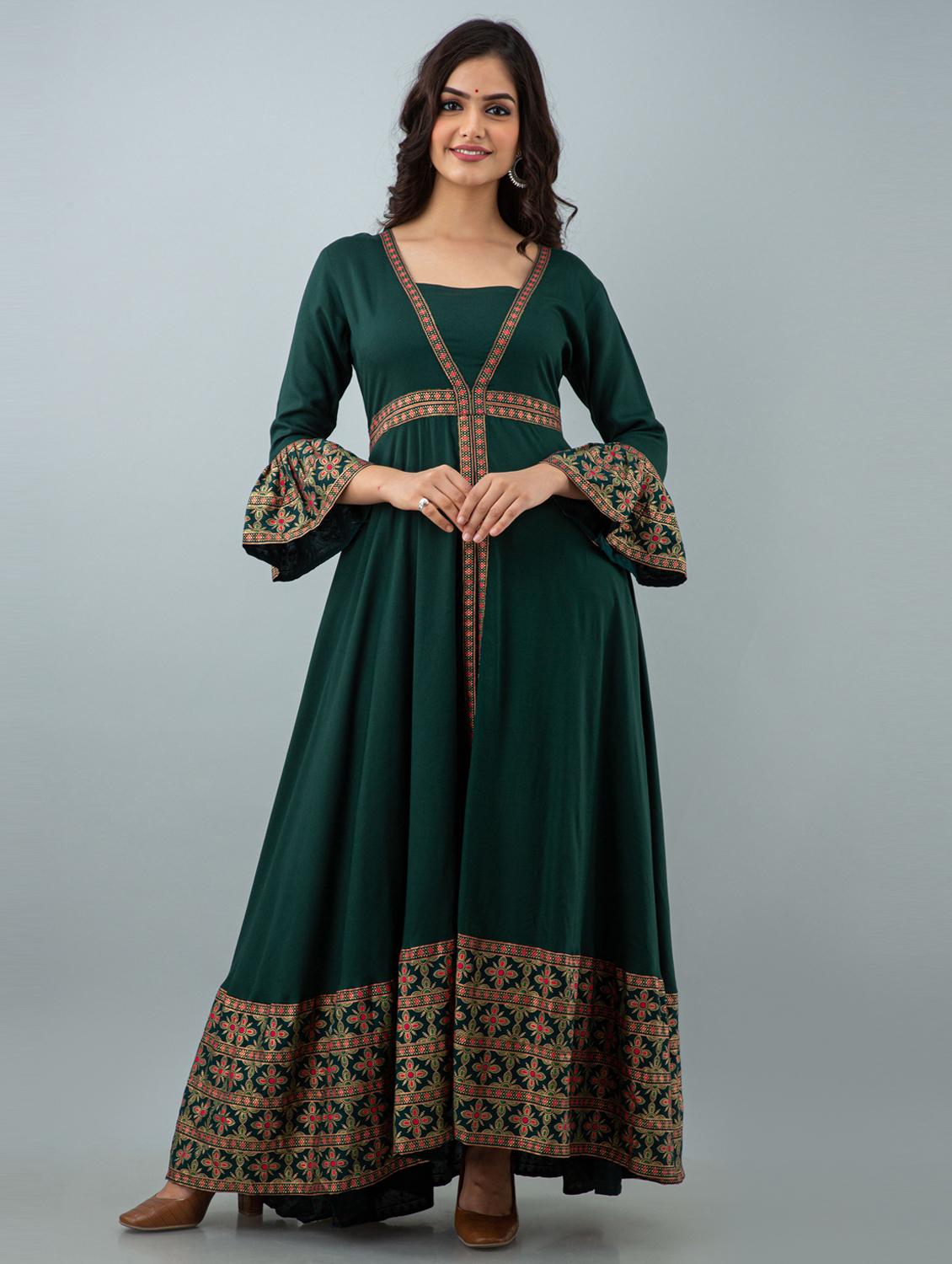 women green bell sleeve flared ethnic dress - 21963323 -  Zoom Image - 0