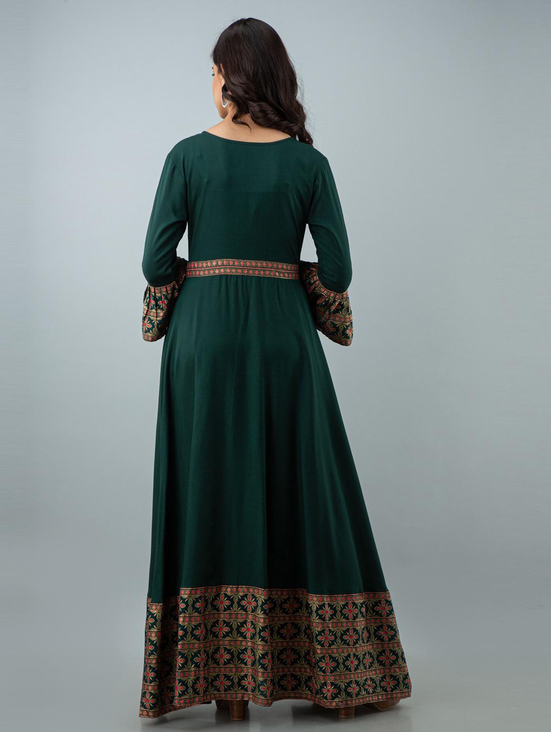 women green bell sleeve flared ethnic dress - 21963323 - Standard Image - 3