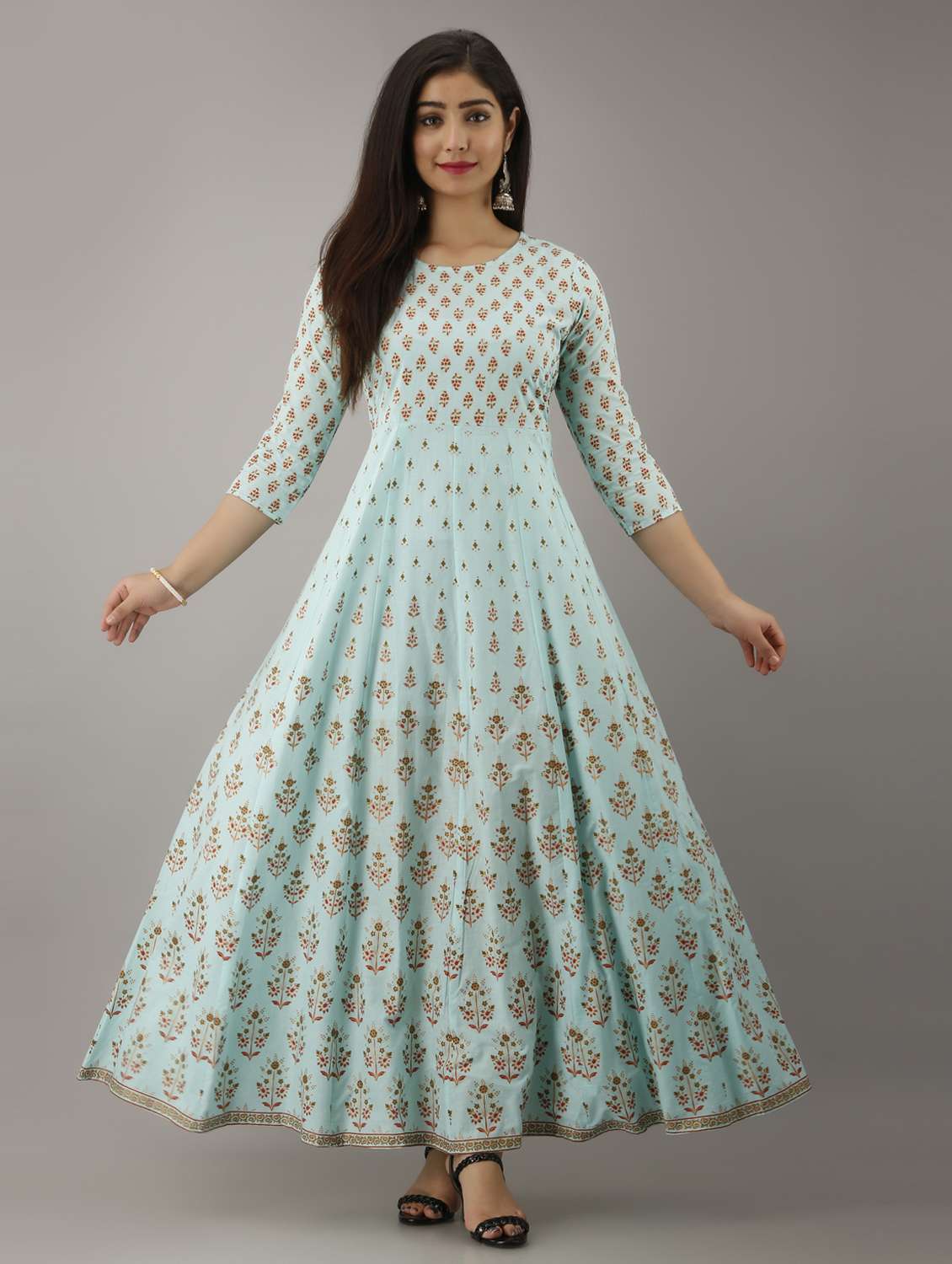 women three quarter sleeve anarkali ethnic dress - 21963325 -  Zoom Image - 0