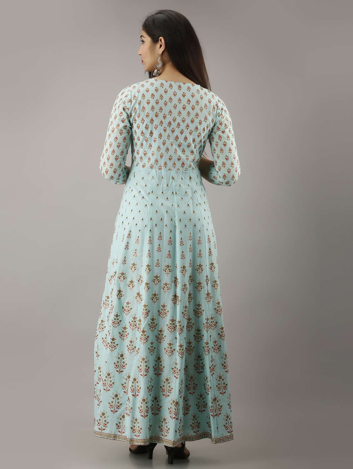 women three quarter sleeve anarkali ethnic dress - 21963325 - Standard Image - 3