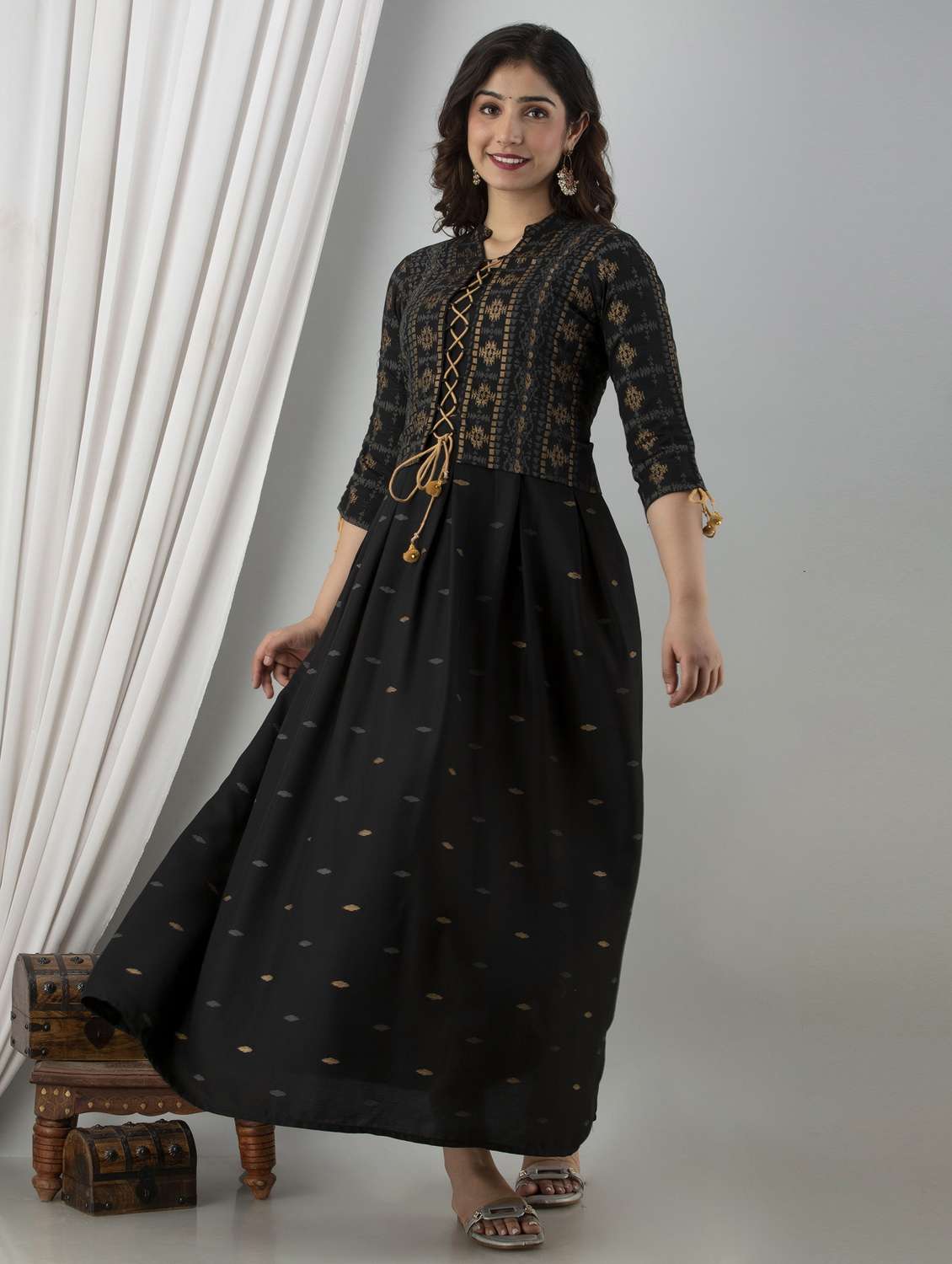 women printed three quarter sleeve ethnic dress