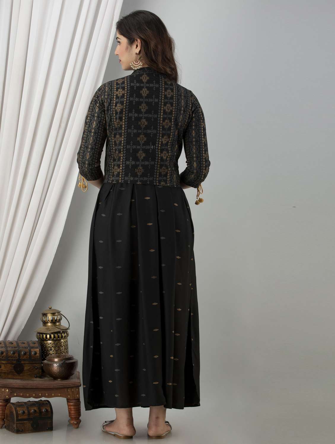 women printed three quarter sleeve ethnic dress - 21963326 - Standard Image - 3