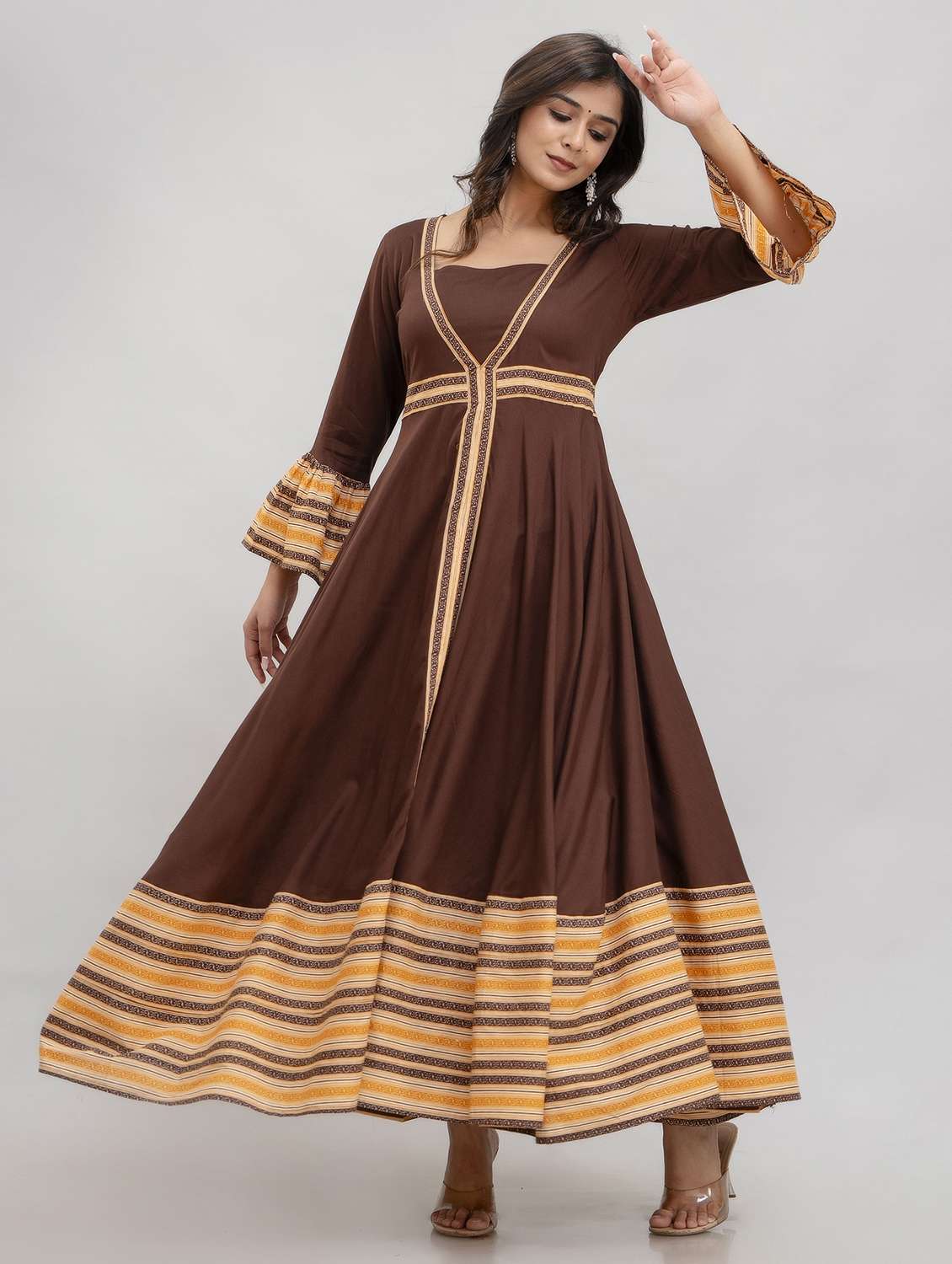 women printed bell sleeve ethnic dress