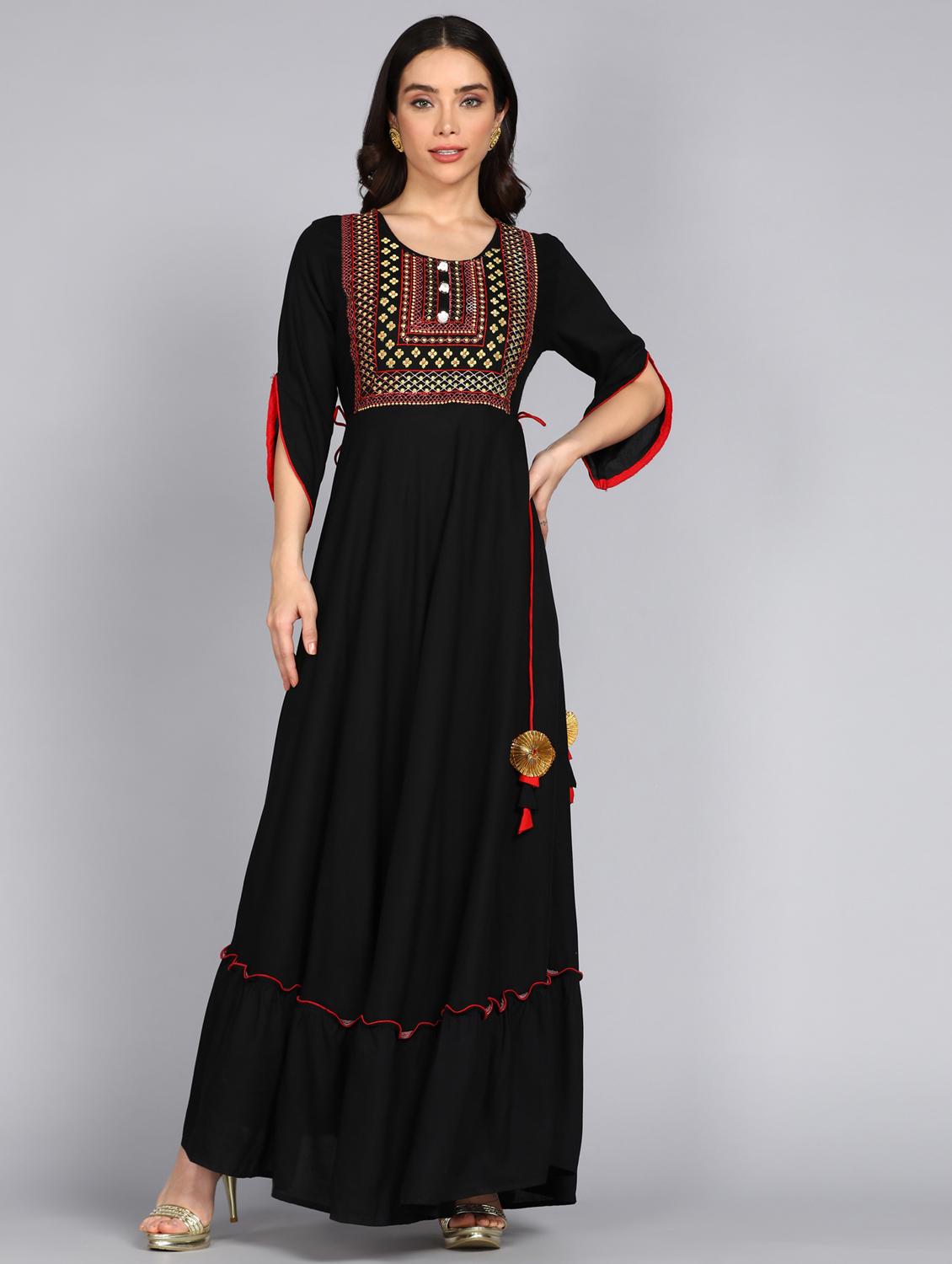 women embroidered three quarter sleeve ethnic dress - 21963331 - Zoom Image - 0