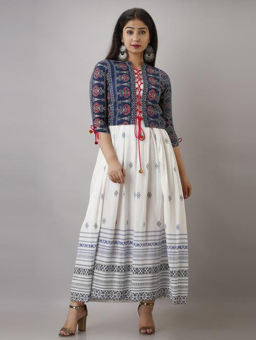 women printed three quarter sleeve ethnic dress - 21963333 - Standard Image - 0