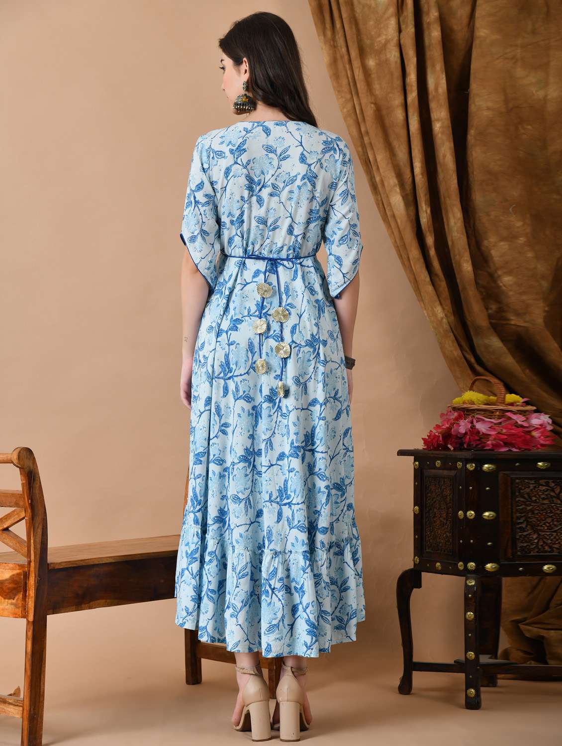 women floral printed three quarter sleeve ethnic dress - 21963334 - Standard Image - 3