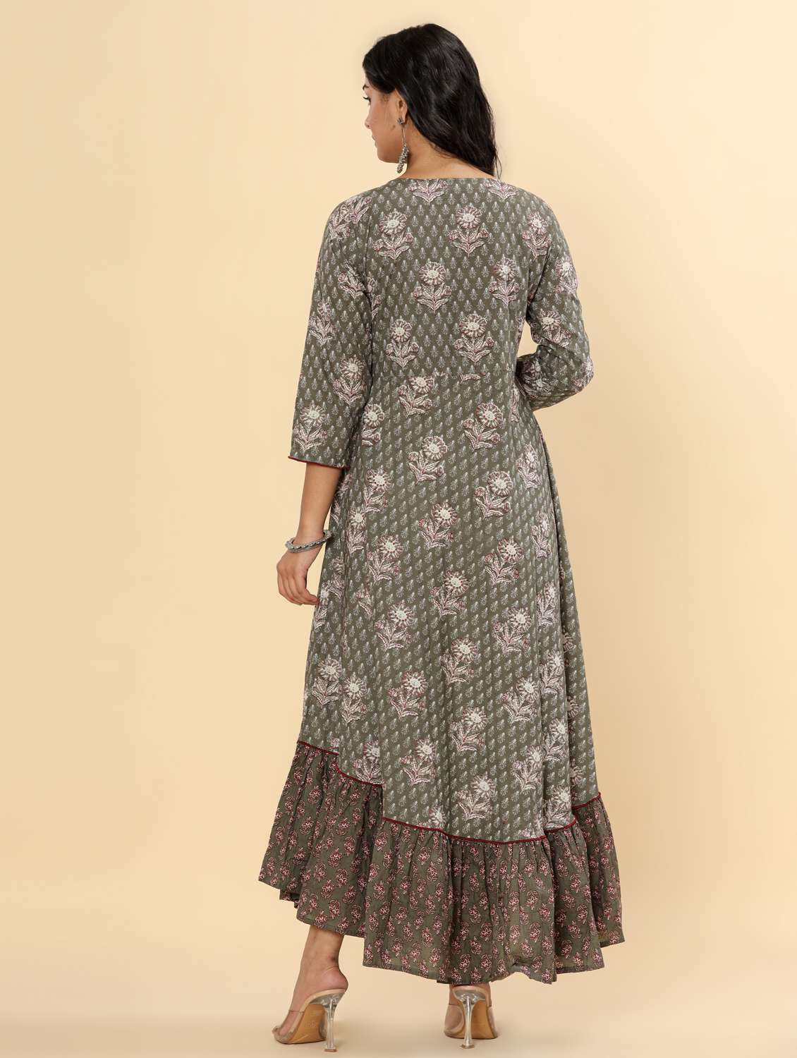 women printed three quarter sleeve ethnic dress - 21963335 - Standard Image - 3