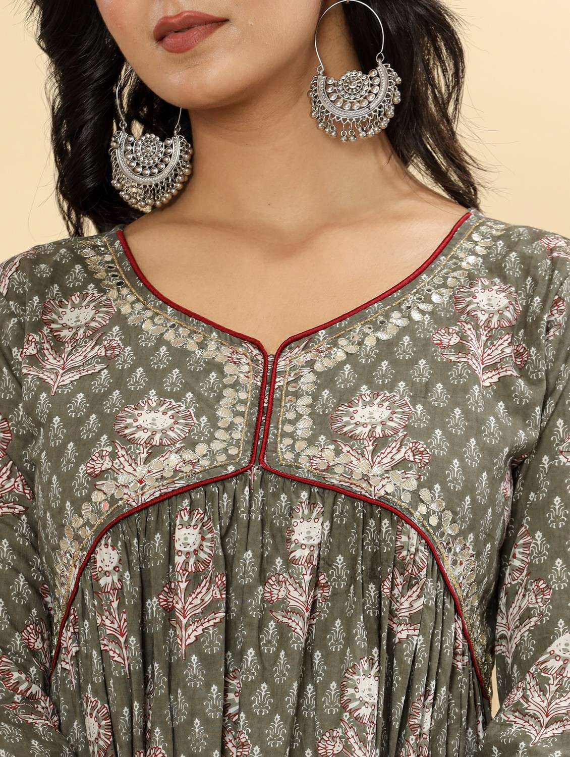 women printed three quarter sleeve ethnic dress - 21963335 - Standard Image - 5