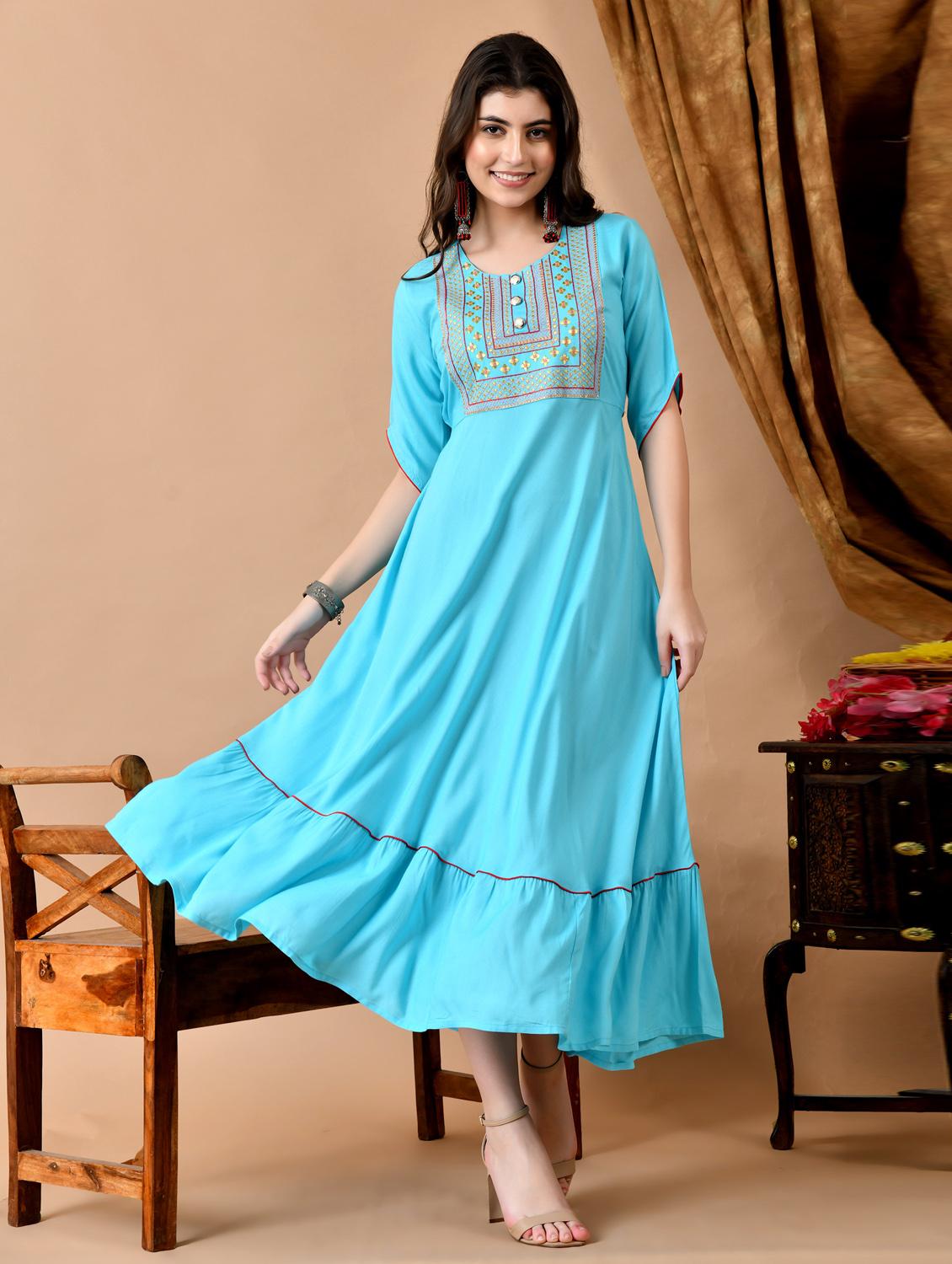 women embroidered elbow length sleeve ethnic dress - 21963336 - Zoom Image - 0