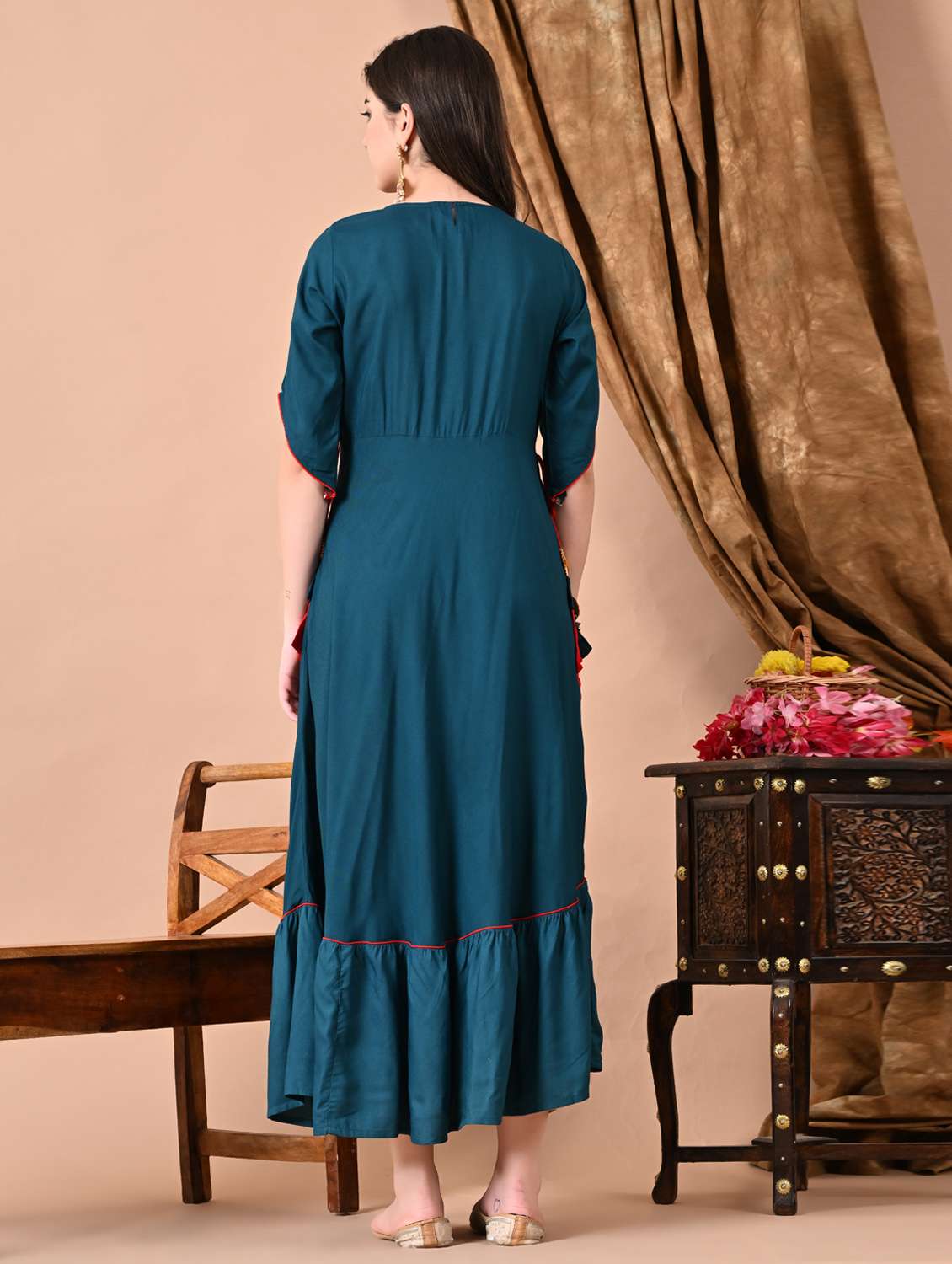 women embroidered elbow length sleeve ethnic dress - 21963337 -  Standard Image - 3