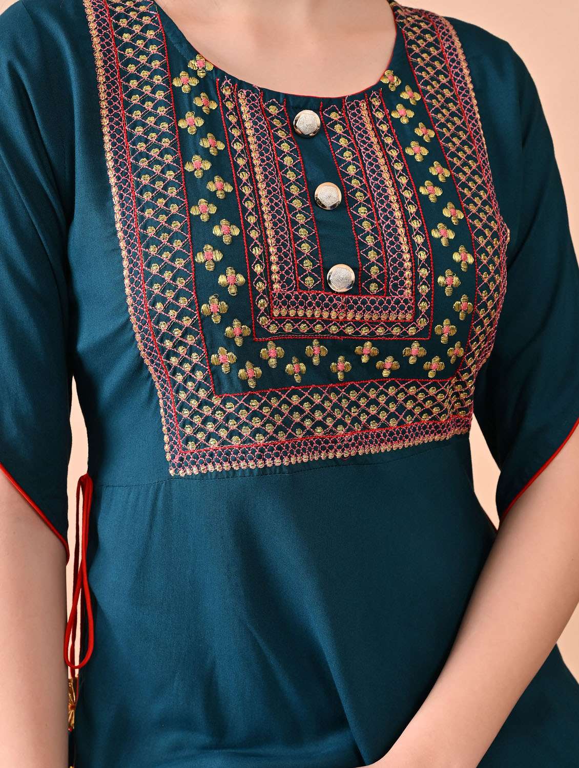 women embroidered elbow length sleeve ethnic dress - 21963337 -  Standard Image - 5
