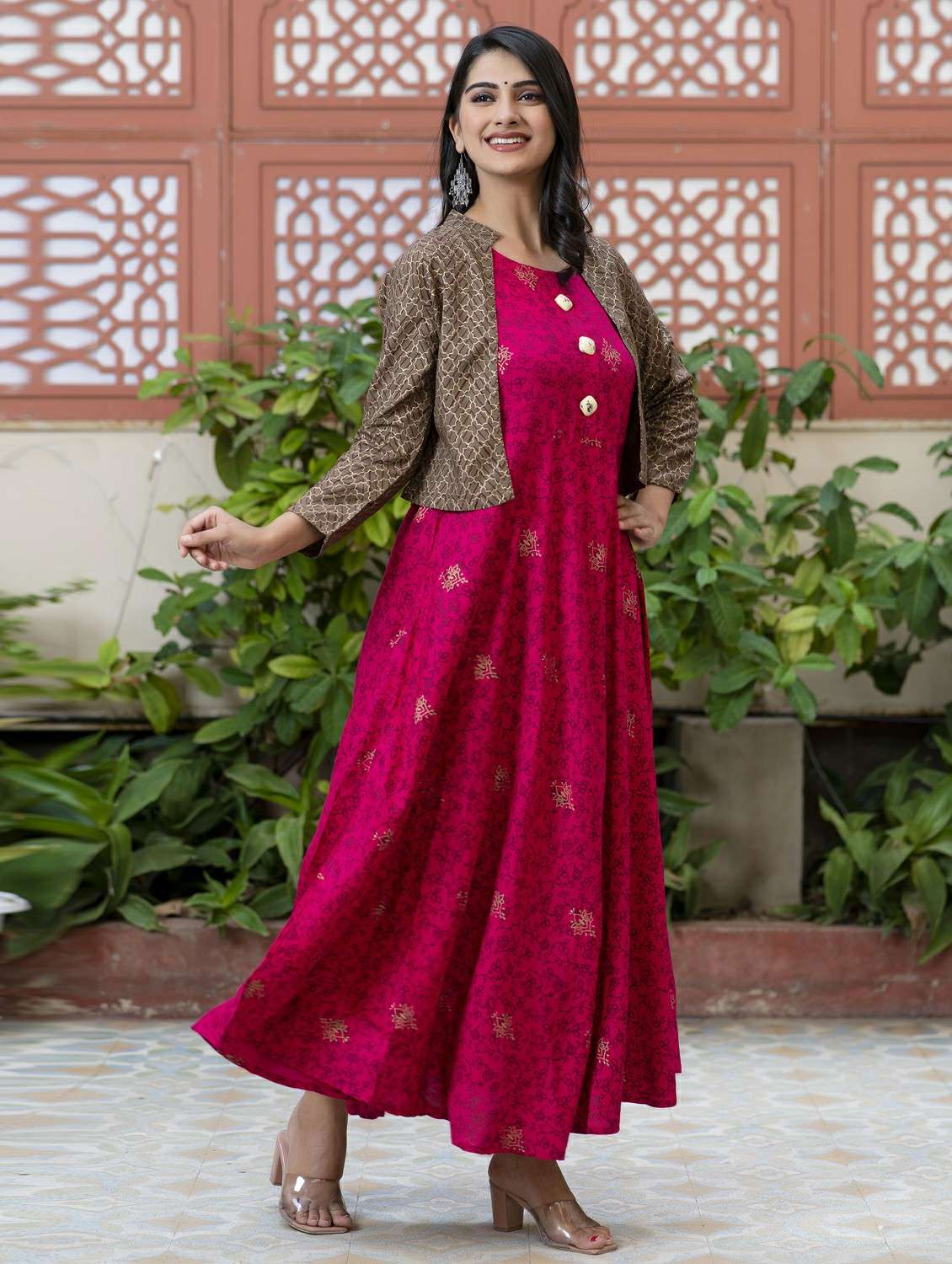 women floral printed three quarter sleeve ethnic dress - 21963338 - Standard Image - 3