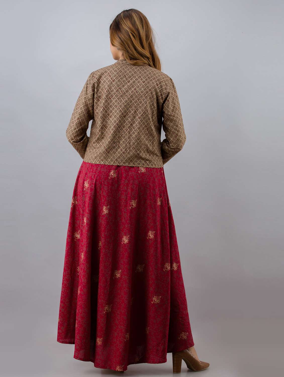 women floral printed three quarter sleeve ethnic dress - 21963339 - Standard Image - 3