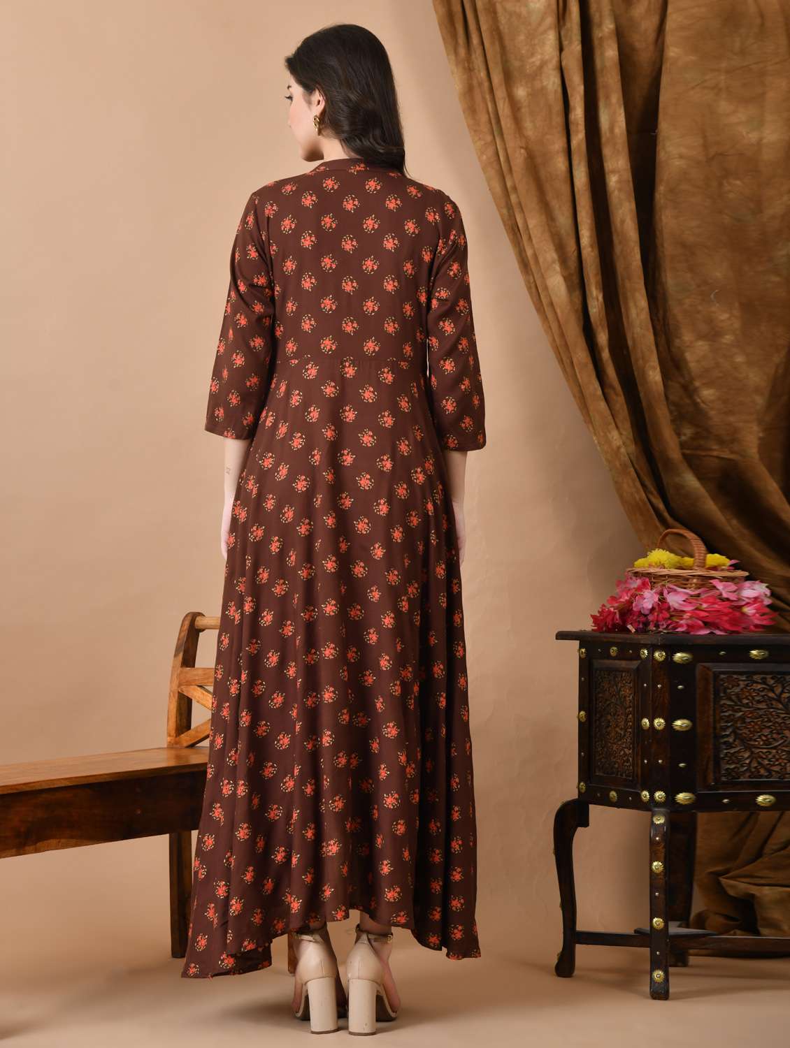 women floral printed three quarter sleeve ethnic dress - 21963341 - Standard Image - 3