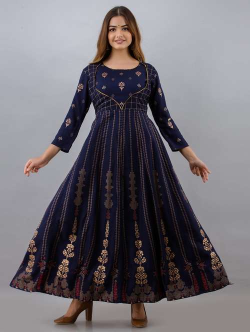 women printed three quarter sleeve ethnic dress - 21963342 -  Standard Image - 0