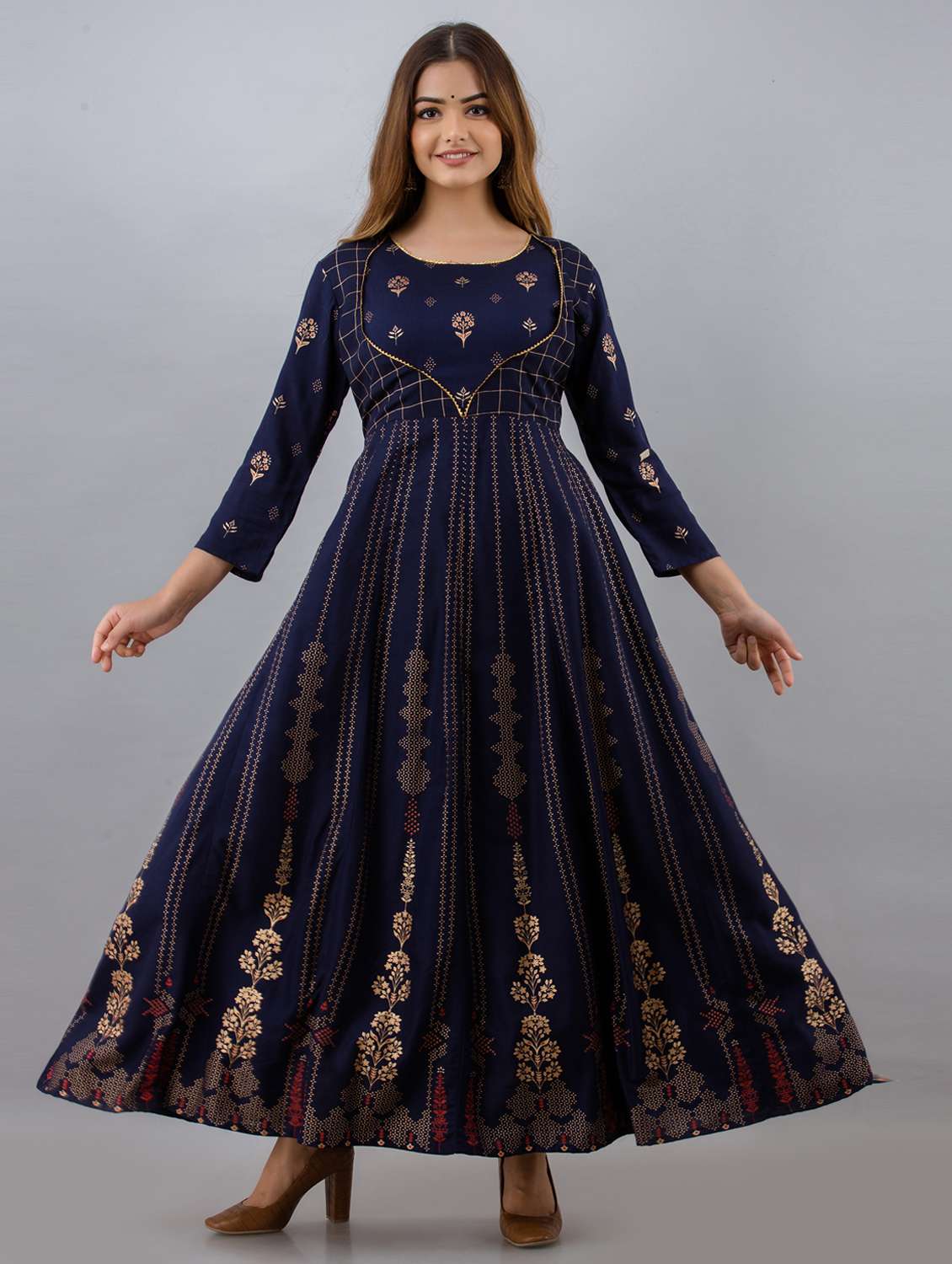 women printed three quarter sleeve ethnic dress