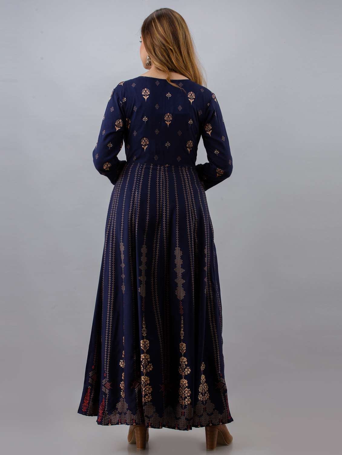 women printed three quarter sleeve ethnic dress - 21963342 -  Standard Image - 3