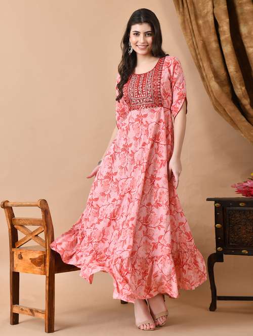 women floral printed three quarter sleeve ethnic dress - 21963343 - Standard Image - 0