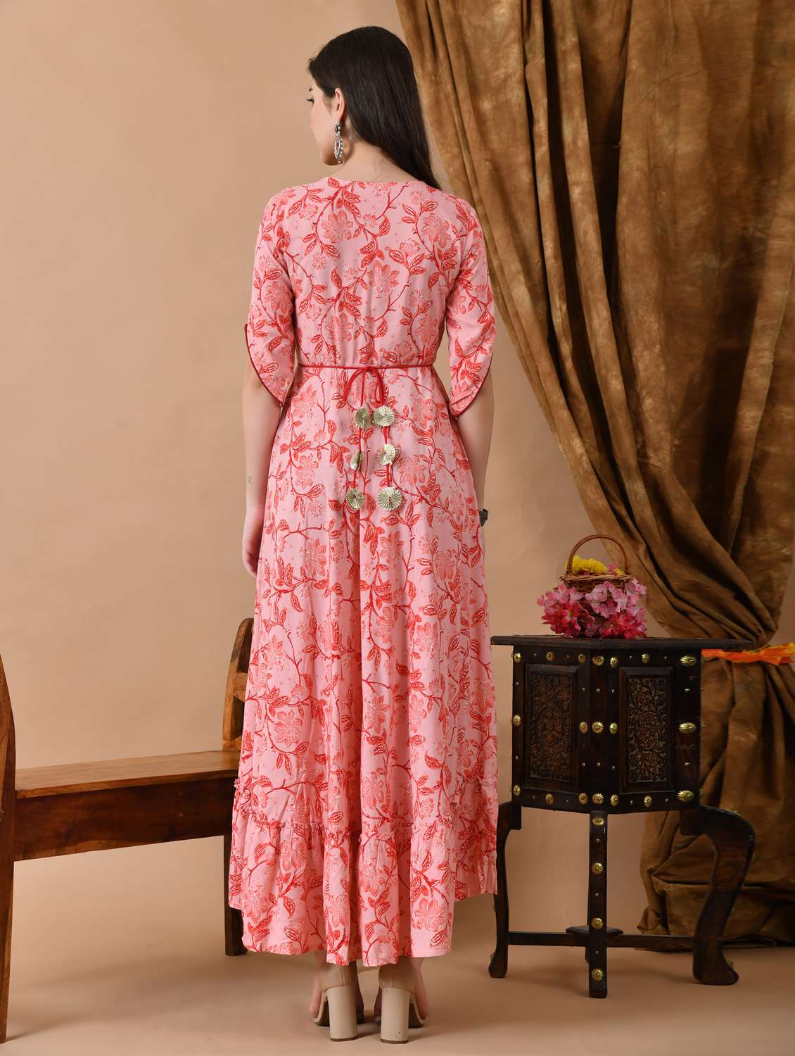 women floral printed three quarter sleeve ethnic dress - 21963343 - Standard Image - 3