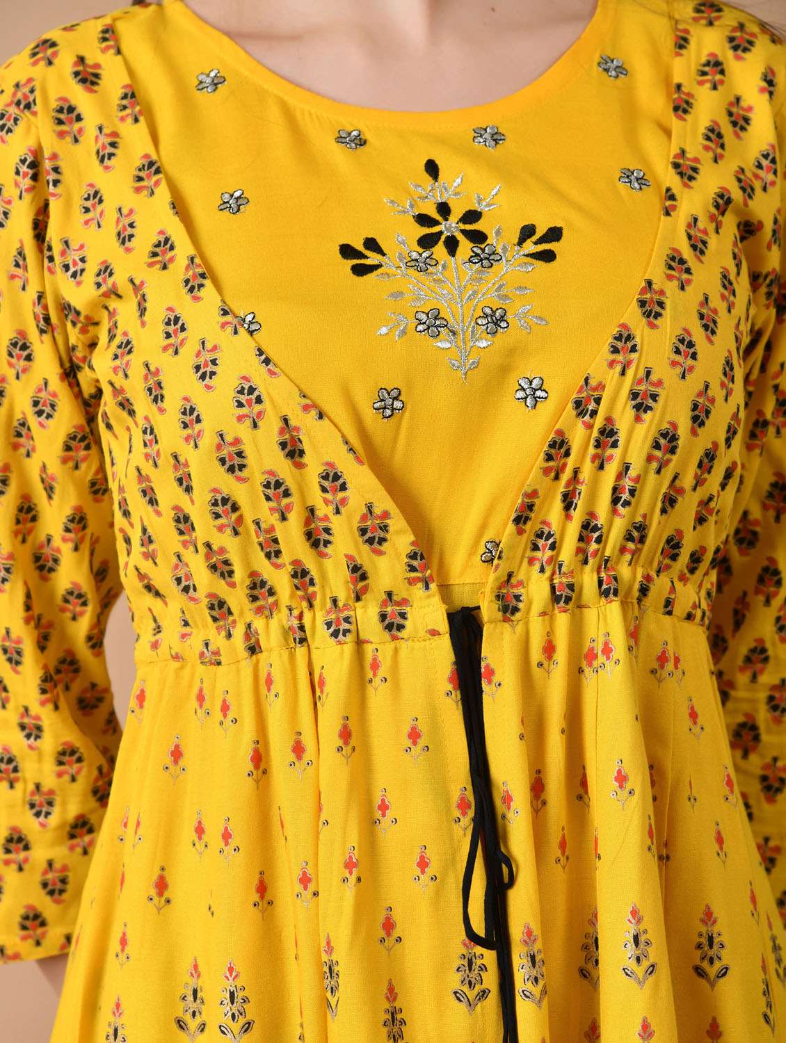 women printed three quarter sleeve ethnic dress - 21963345 - Standard Image - 5