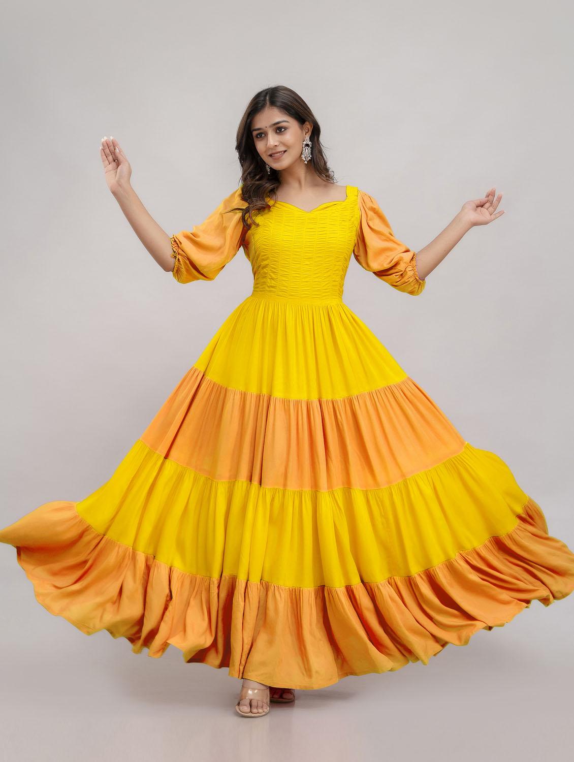women color block puff sleeve tiered dress - 21963346 - Standard Image - 3
