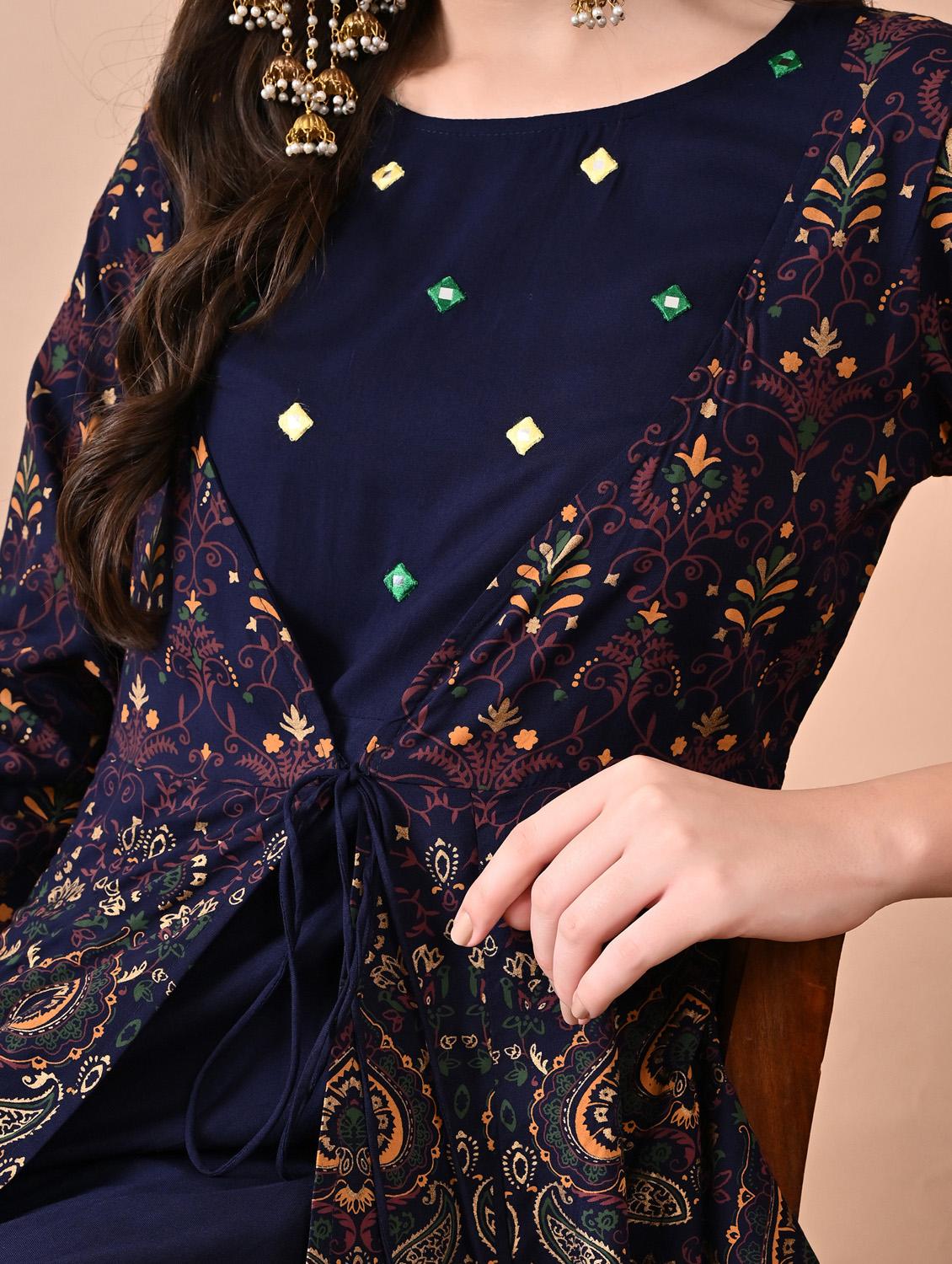 women printed three quarter sleeve flared kurta - 21963347 - Standard Image - 5
