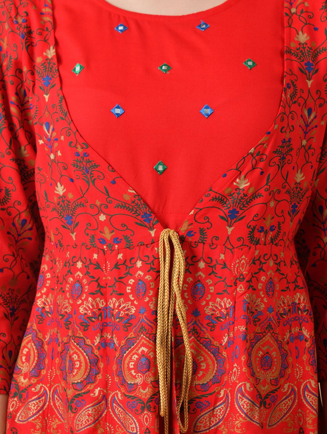 women printed three quarter sleeve ethnic dress - 21963348 - Standard Image - 5