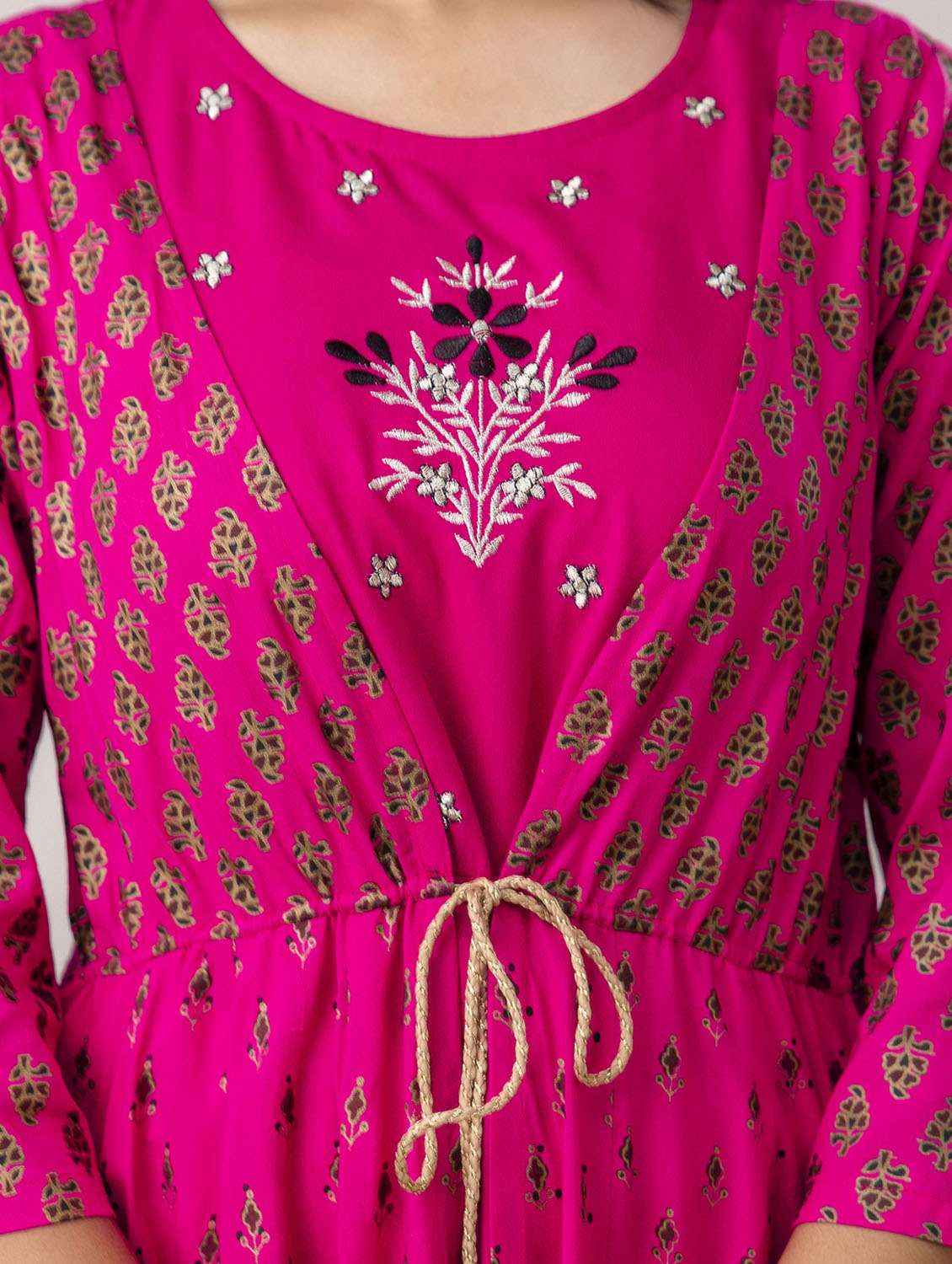 women printed three quarter sleeve ethnic dress - 21963349 - Standard Image - 5