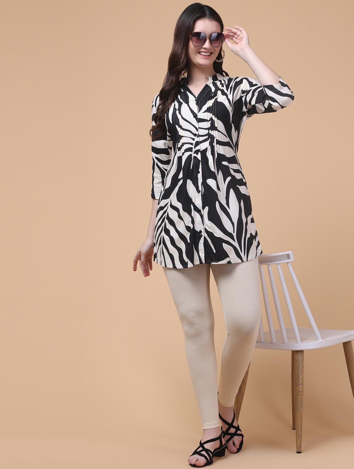 women black printed mandarin neck tunic - 21963356 - Standard Image - 5