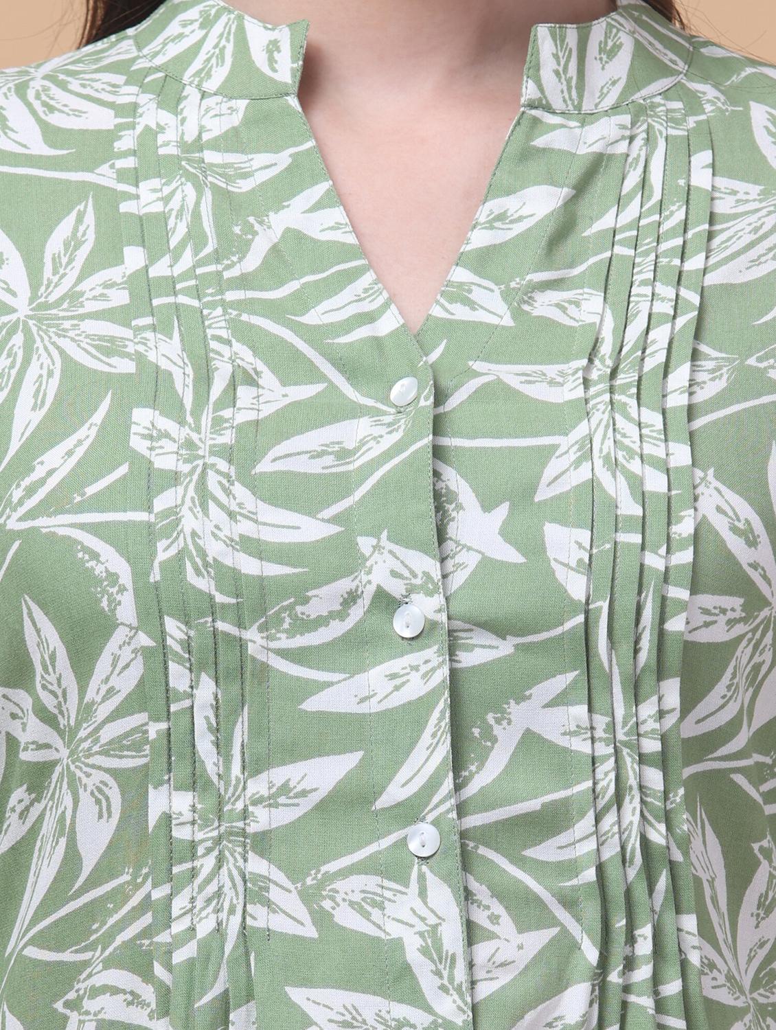 women green printed mandarin neck tunic - 21963360 - Standard Image - 3