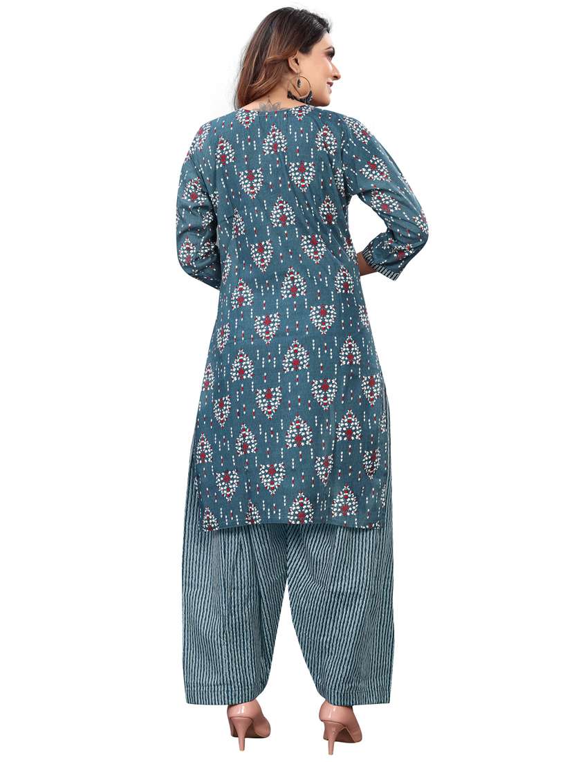 women printed three quarter sleeve kurta salwar with dupatta set - 21963364 -  Standard Image - 3