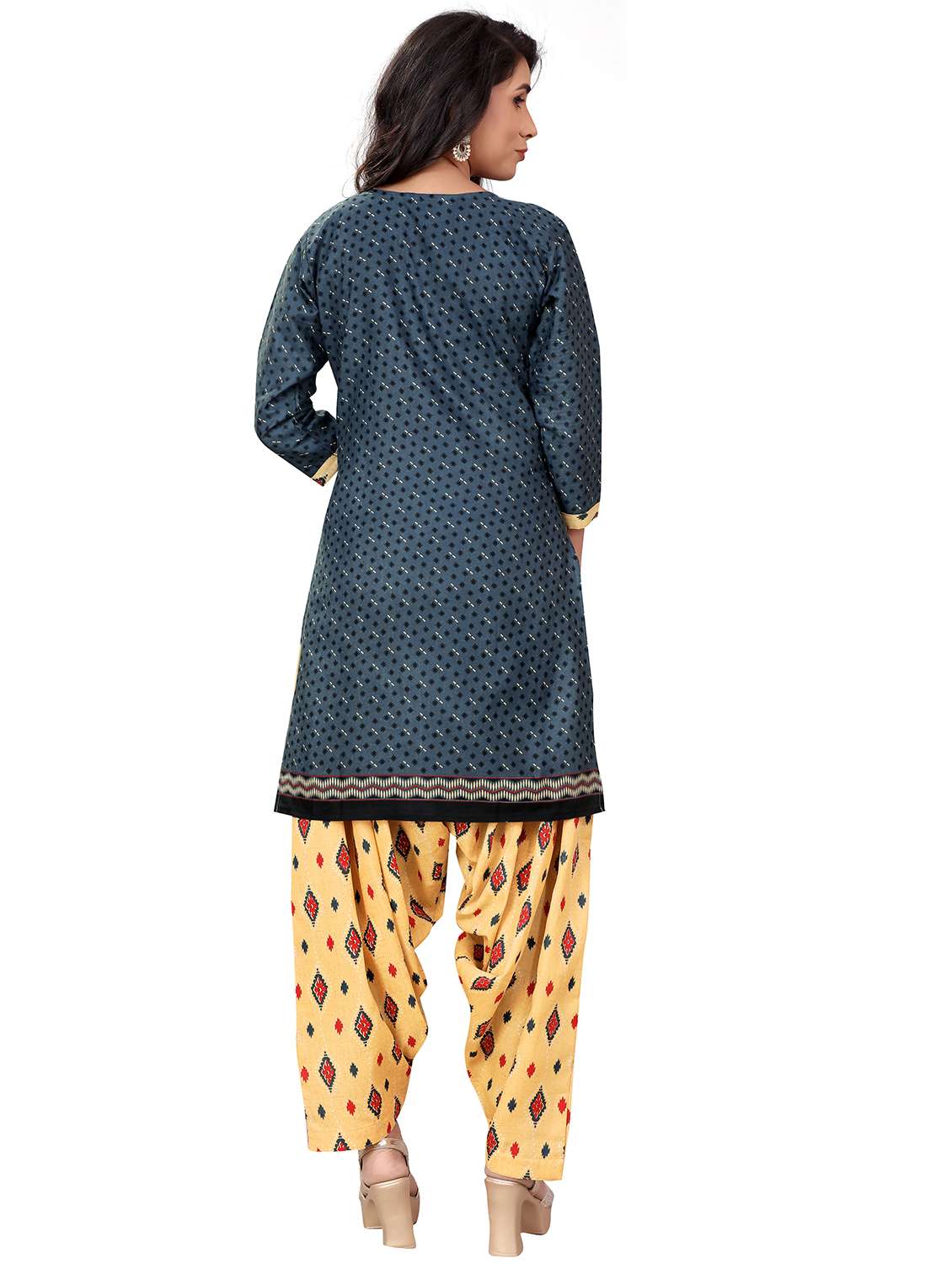women printed three quarter sleeve kurta salwar with dupatta set - 21963371 -  Standard Image - 3