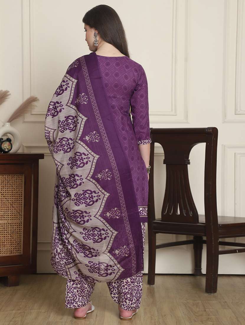 women printed three quarter sleeve kurta salwar with dupatta set - 21963388 - Standard Image - 3