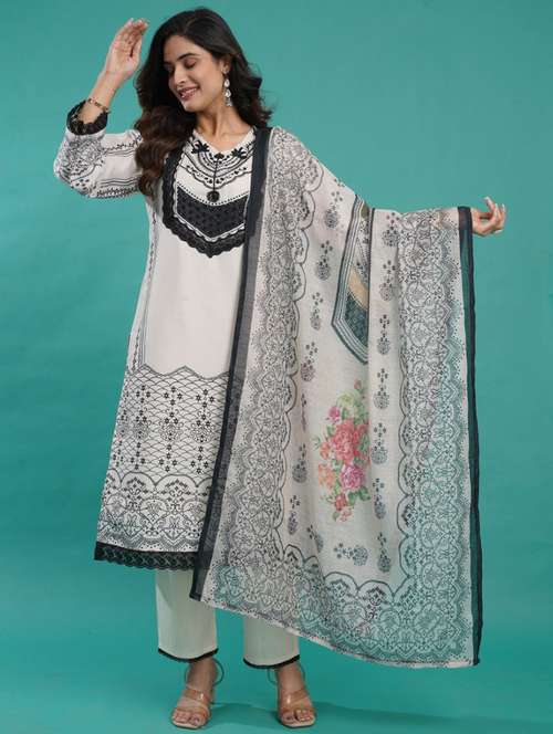 women white long sleeve kurta pant with dupatta set - 21963437 -  Standard Image - 0