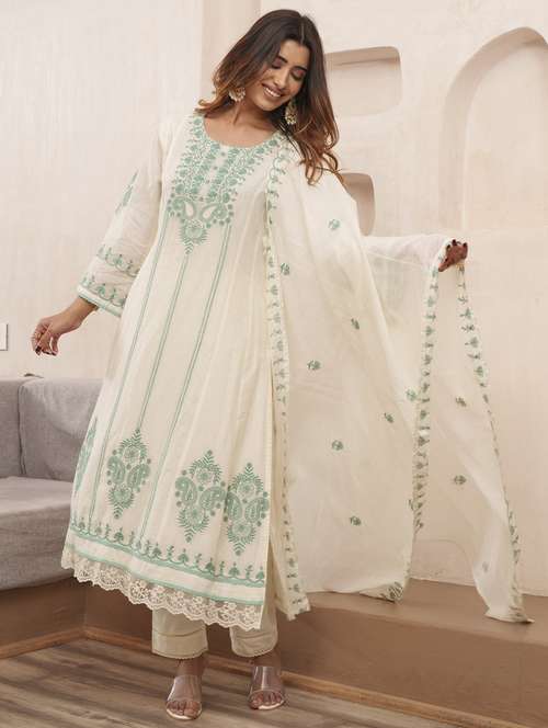 women white long sleeve kurta pant with dupatta set - 21963438 - Standard Image - 0