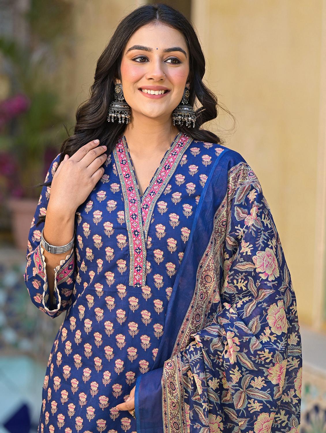 women three quarter sleeve kurta palazzo with dupatta set - 21963448 - Standard Image - 3
