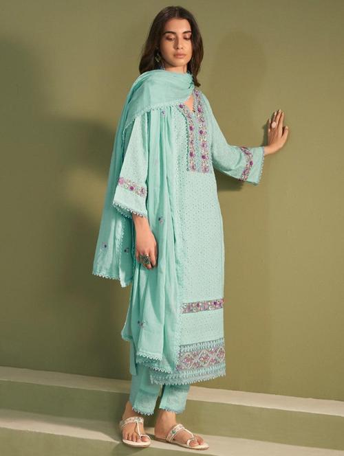 women sea green long sleeve kurta pant with dupatta set - 21963464 -  Standard Image - 0