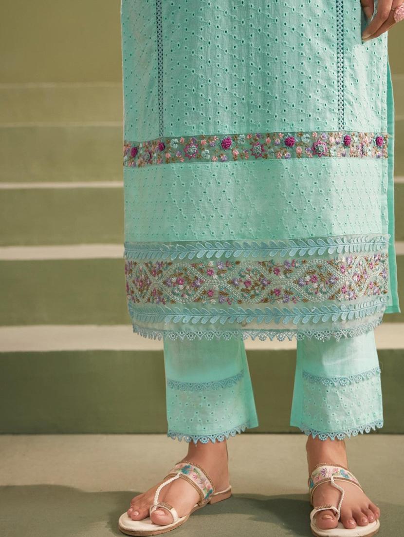women sea green long sleeve kurta pant with dupatta set - 21963464 - Standard Image - 3