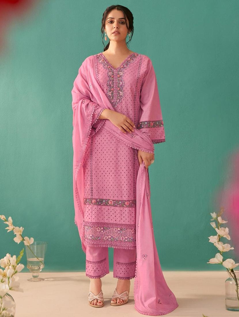 women pink long sleeve kurta pant with dupatta set - 21963471 - Zoom Image - 0