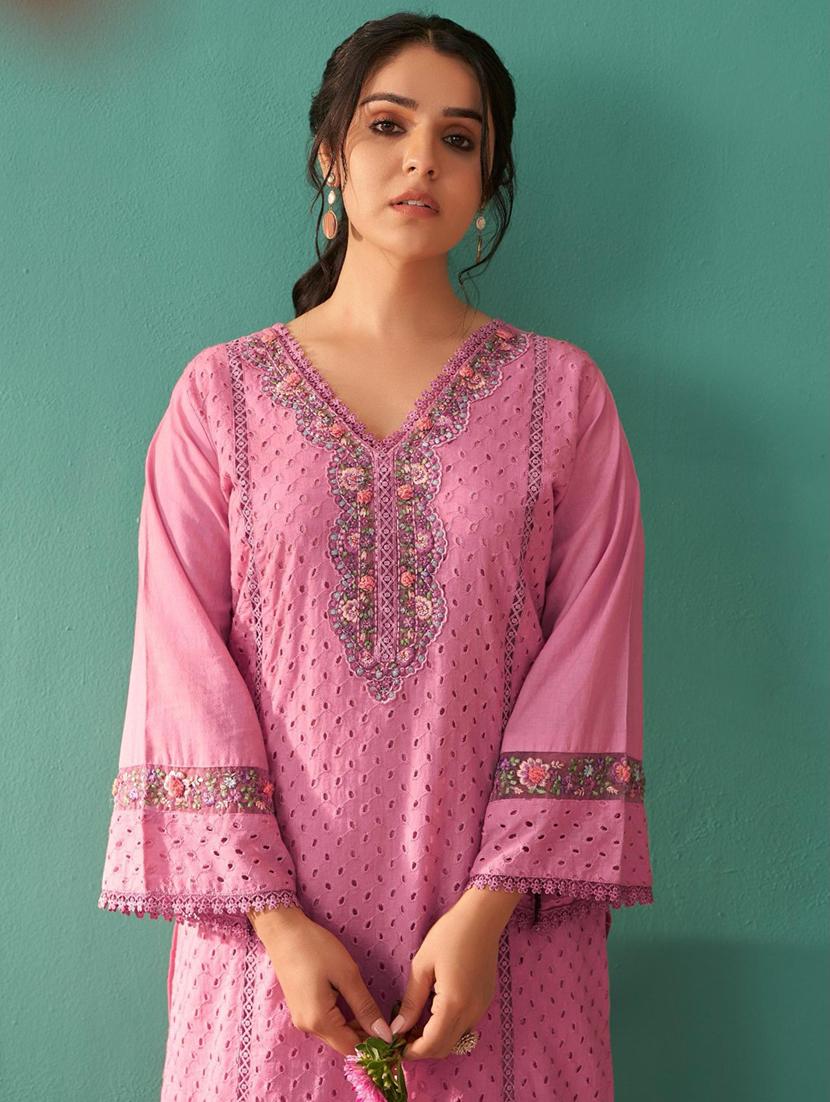 women pink long sleeve kurta pant with dupatta set - 21963471 - Standard Image - 3