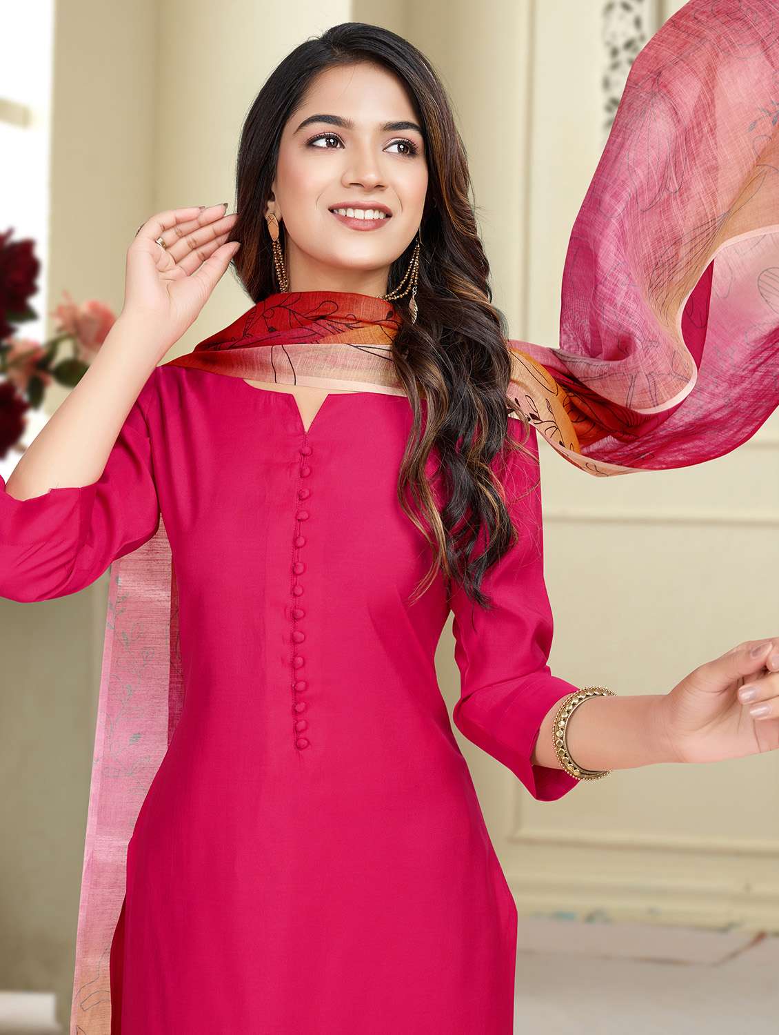 women three quarter sleeve kurta pant with dupatta set - 21963487 -  Standard Image - 5