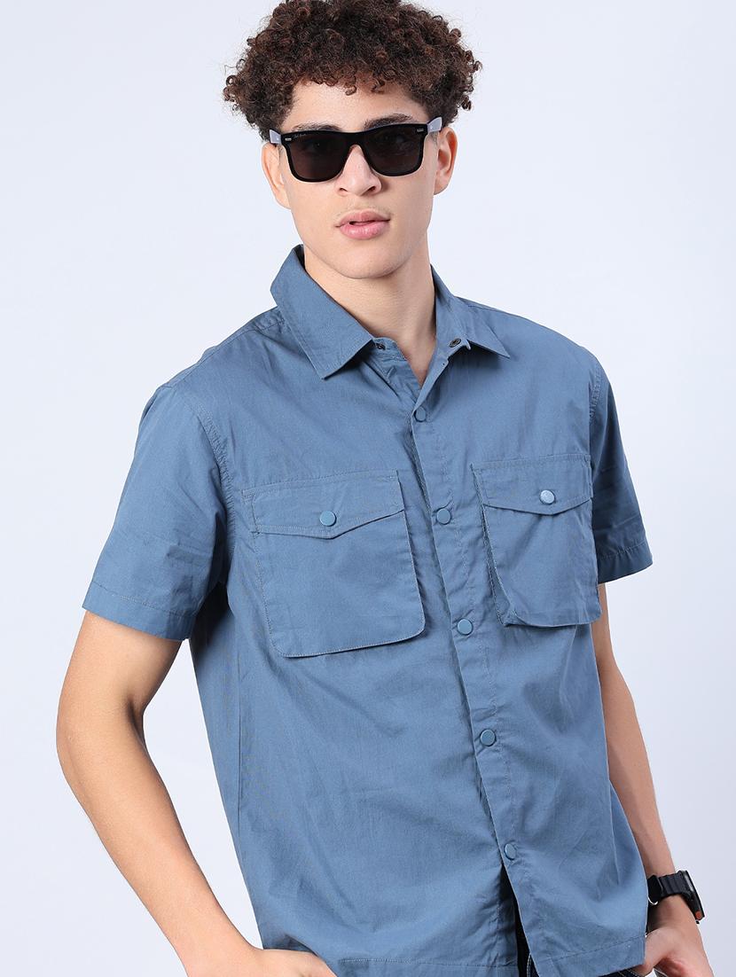 men solid short sleeve regular fit casual shirt - 21963935 -  Zoom Image - 0