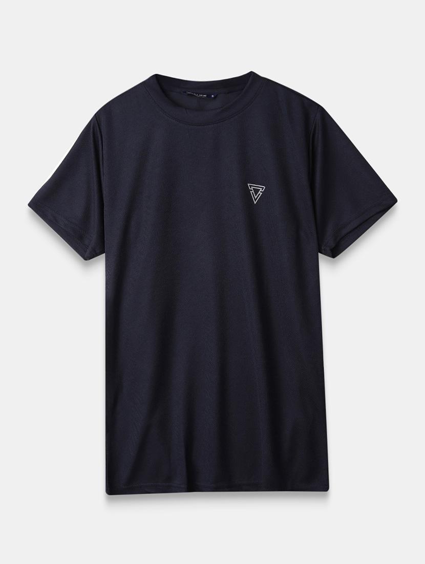 men navy blue solid short sleeve t-shirt